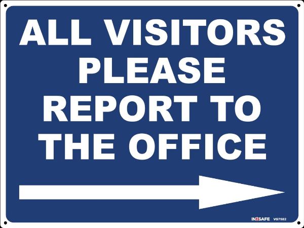 Picture of ALL VISITORS MUST REPORT TO OFFICE RIGHT SIGN 400 X 300 PVC